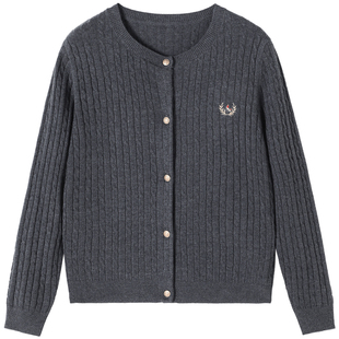 Navigare意大利小帆船童装女童毛衣儿童红色针织开衫外套内搭上衣