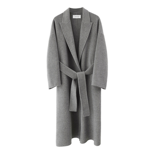 CHIIYEAR池也 極简灰色廓形中长款双面呢羊绒羊毛大衣女呢子外套