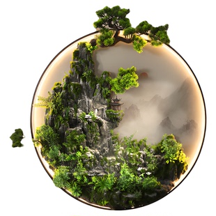 流水生财入户玄关摆件装饰挂画中式禅意假山喷泉风水led发光灯画