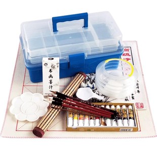 马利牌中国画颜料12色初学者毛笔小学生儿童入门材料工笔画成人24色专业箱水墨画工具套装国画用品工具箱全套