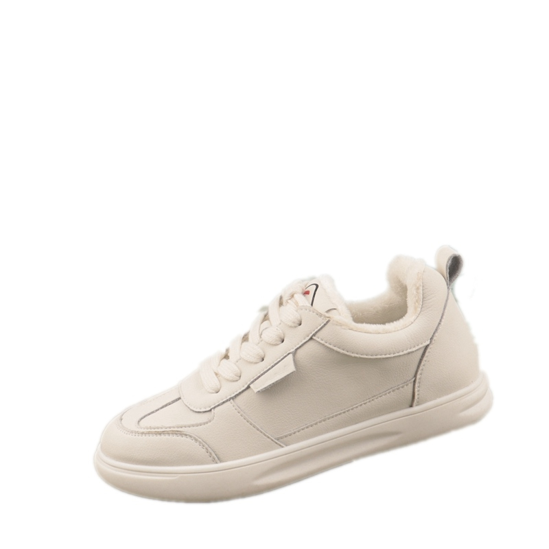 35码冬季绒里保暖圆头系带平底拼色学院女鞋子轻便休闲板鞋P61-2