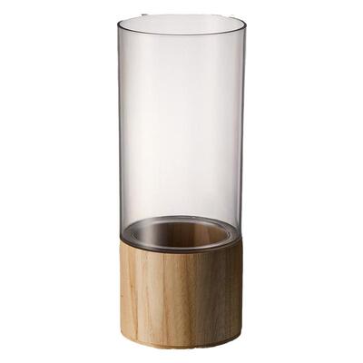 中式木托防摔亚克力直筒花瓶客厅插花摆件装饰轻奢高级感玻璃水培