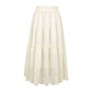 dorydory浪漫提花波浪边白色半身裙巨好看的减龄仙气飘飘长裙