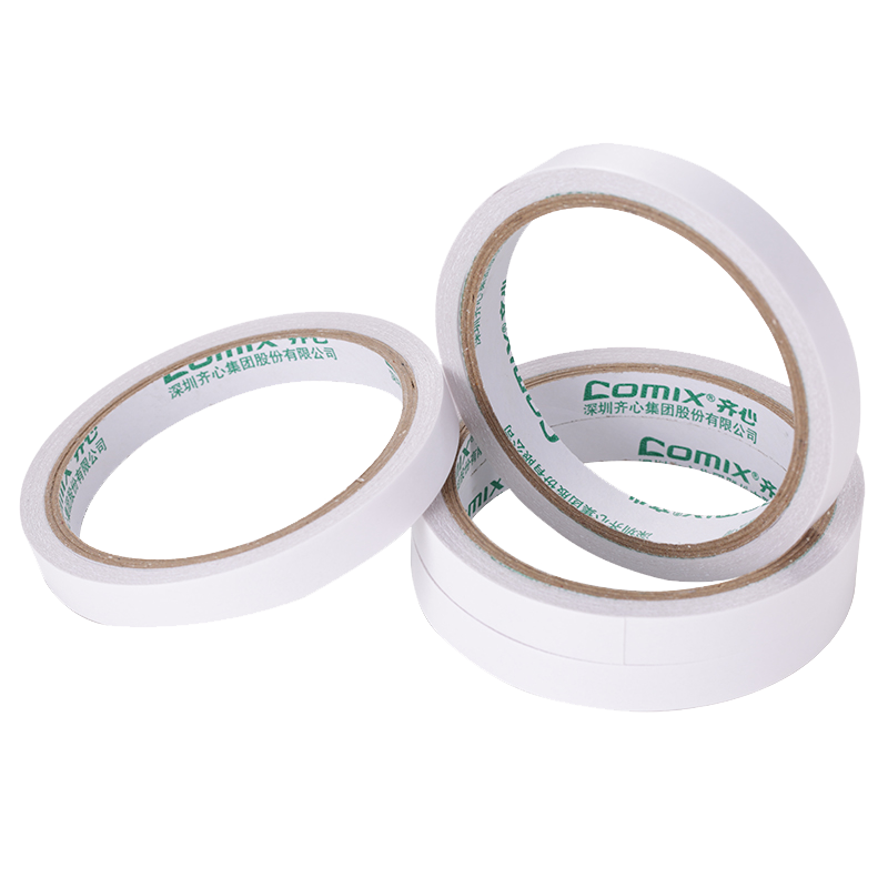 齐心双面胶带批发超粘超薄强力透明高粘白色手工双面胶胶带棉纸撕易贴办公学生实惠