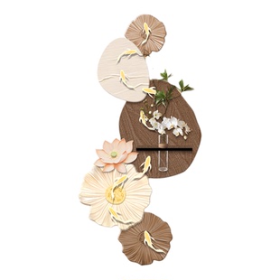 中古风九鱼图玄关装饰画走廊过道入户正对门挂画水培绿植造景壁画