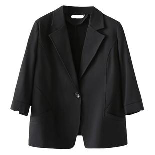 夏季薄款七分袖西装外套女新款大码女装胖mm宽松显瘦正肩休闲上衣