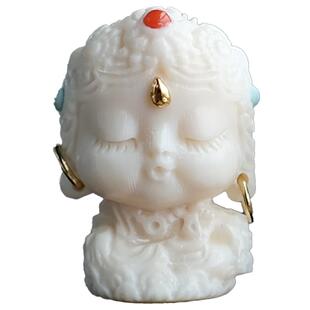 猛犸象牙雕绿度母宝宝佛吊坠手串背云单珠文玩侧挂小滴溜diy配件