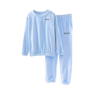 法兰绒长袖睡衣套装女加厚加绒保暖束脚收口珊瑚绒套头家居服秋冬