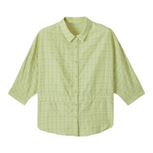 暗格子衬衫女短款夏装日系宽松休闲女装小个子设计感绿色短袖上衣