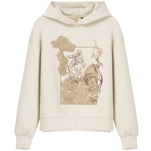 布景卫衣女春季新品简约亮片绣花设计感宽松连帽上衣外套0836