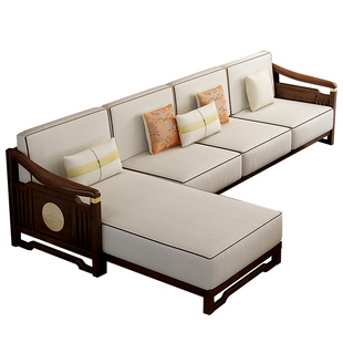 新中式沙发小户型客厅实木沙发组合套装现代中式转角贵妃布艺家具