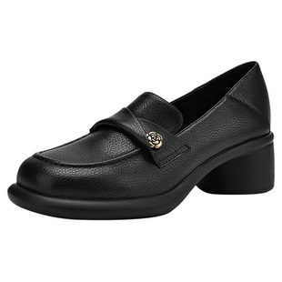 达芙妮黑色乐福鞋女2026新款春季女鞋皮鞋通勤英伦风粗跟女士单鞋