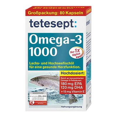 德国tetesept多不饱和omega-3脂肪酸鱼油维生素E胶囊80粒德国进口