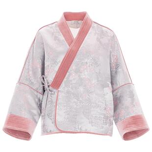 花木深新中式休闲外套女秋新款改良汉服交领短衫国风系带提花上衣