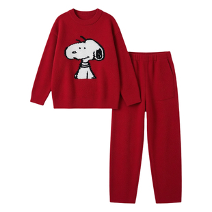 达芬奇密码秋冬史努比半边绒睡衣女秋冬加厚加绒家居服套装可外穿