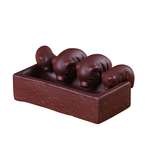 茶宠小猪喝水雕创意摆件手工宜兴紫砂四只猪茶玩茶宠丰衣足食可养