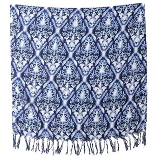 民族风云南古镇扎染青花瓷棉麻围巾女秋冬季披肩文艺纱巾旗袍披肩