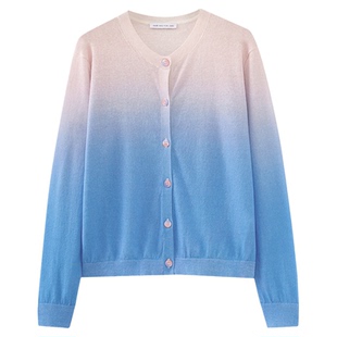 水云间粉蓝渐变毛针织开衫外套女亚麻落肩长袖上衣叠穿2026春新款