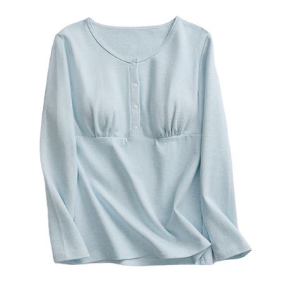 纯棉带胸垫家居哺乳衣月子服长袖