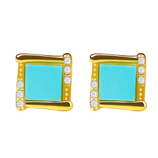 宫里上新绿松石耳钉天然原矿蓝色耳饰精致纯银耳环女士生日礼物