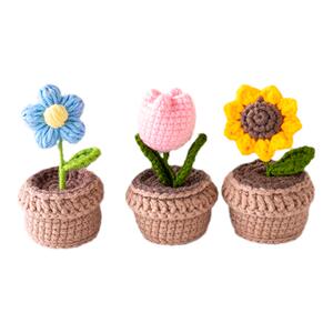 手工编织diy花束材料包向日葵玫瑰花毛线钩针盆栽自制教师节礼物