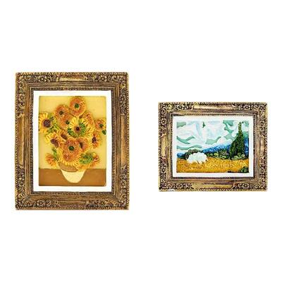 英国国家美术馆梵高麦田与柏树向日葵树脂立体微缩景观创意冰箱贴