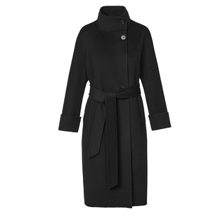 LANCY/朗姿2025年冬新款黑色经典双面呢羊毛大衣女士气质毛呢外套