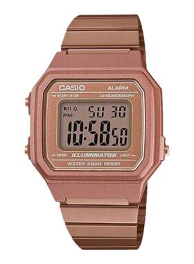 卡西欧Casio 复古方块百搭电子表男 B650WD-1A 银色不锈钢表带