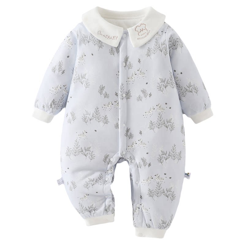 婴儿连体衣夹棉保暖无骨新生儿秋冬外出宝宝薄棉衣服爬服安阳童装