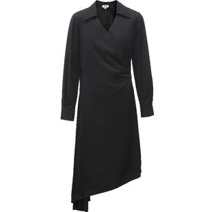 【ONLY奥莱】秋冬通勤风气质不对称V领中长款连衣裙女