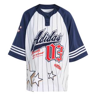 美式棒球风复古宽松运动短袖球衣女装adidas阿迪达斯三叶草