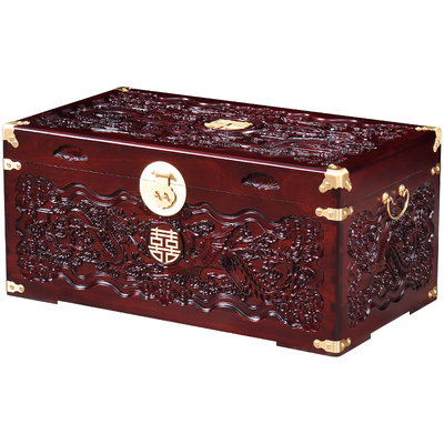 樟木箱子龙凤婚嫁箱纯铜喜字