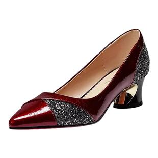 品牌鞋断码清仓真皮粗跟软底妈妈单鞋女春秋浅口尖头中跟工作皮鞋