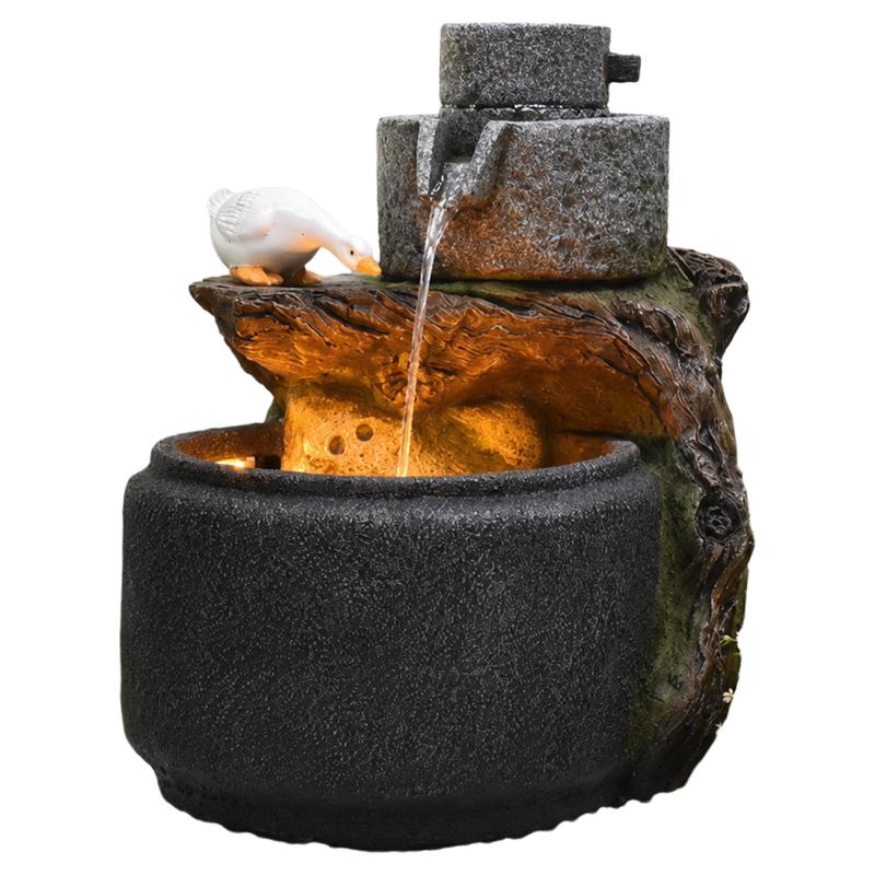 田园假山喷泉循环水招财摆件