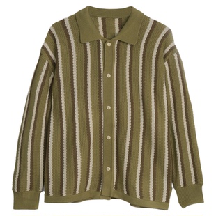 Tobefly条纹高级感针织毛线开衫秋季新款休闲老钱风通勤宽松外套