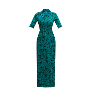 2025新款旗袍走秀舞蹈表演出服高开叉长款修身中国风民族古典舞