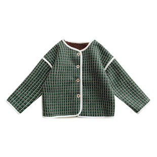 女童加绒外套秋冬款2026新款洋气时髦儿童装春装羊羔绒格子毛毛衣