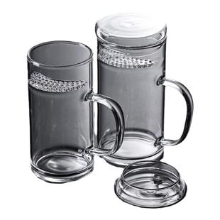 月牙杯玻璃水杯大容量茶水分离过滤泡茶杯子带把办公室耐热绿茶杯