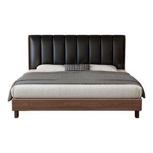 全实木黑胡桃木床1米8双人床卧室大床原木床排骨架悬浮床架木板床