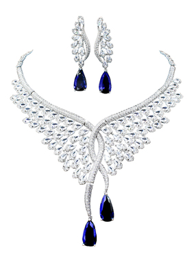 大牌巴洛克风重工高端锆石项链耳环套装新娘结婚活动首饰两件套闪