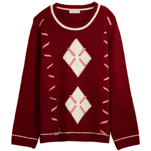 喜庆设计感胖仙女莹莹大码女装胖mm秋冬洋气遮肉慵懒菱格编织毛衣