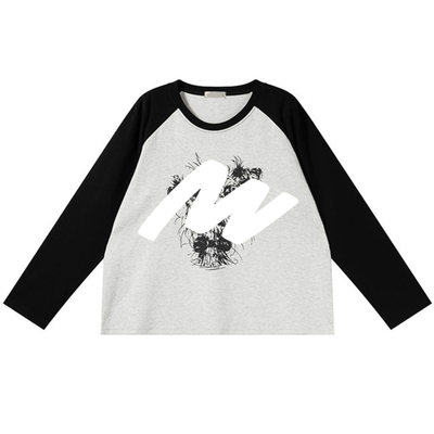 韩系休闲小个子时尚印花撞色T恤