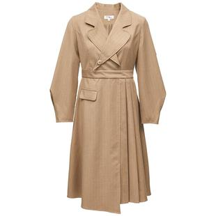 Vero Moda奥莱连衣裙子秋冬清仓优雅通勤翻领收腰拼接百褶裙摆女