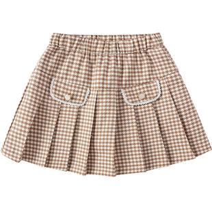 巴拉巴拉童装儿童短裙女童秋装千鸟格百褶裙半身裙小香风裙子洋气
