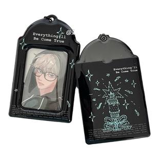 原创黑色pvc卡套3寸小卡追星拍立得学生书包挂件校园卡照片保护套