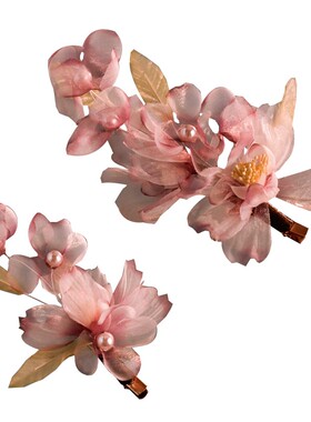 古风绢纱花朵后压对夹