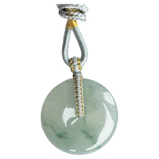 翡翠林 直径30缅甸老坑木那料高冰种绿飘花平安扣天然A货翡翠吊坠