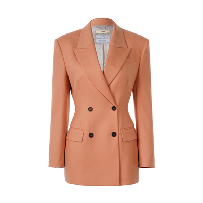 LYNEE【金标 诺丁山】意大利进口面料 橙色沙漏双排扣西装外套女