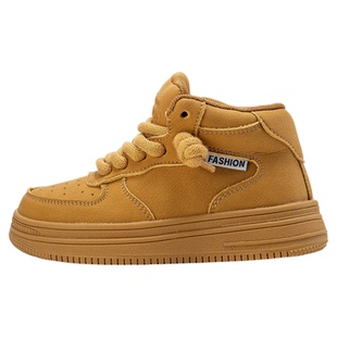 真皮儿童运动鞋2025秋冬款女童高帮黄靴冬季加绒宝宝棉鞋男童鞋子