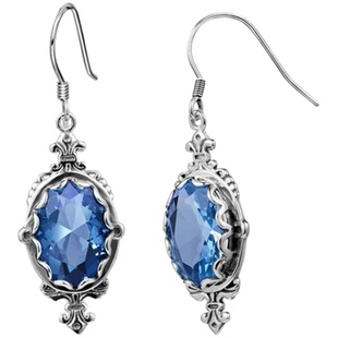 Youngwish新款镀S925银镶嵌托帕石海蓝锆耳环 欧美复古泰银女耳坠